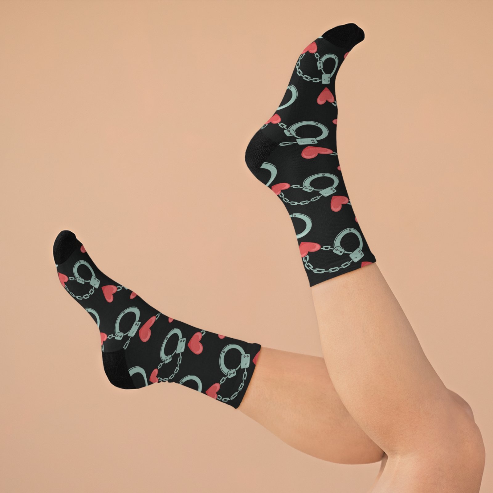 Handcuffs and Hearts Pattern - Recycled Poly Socks - Fun & Eco-Friendly Gift for Party Lovers - Image 6