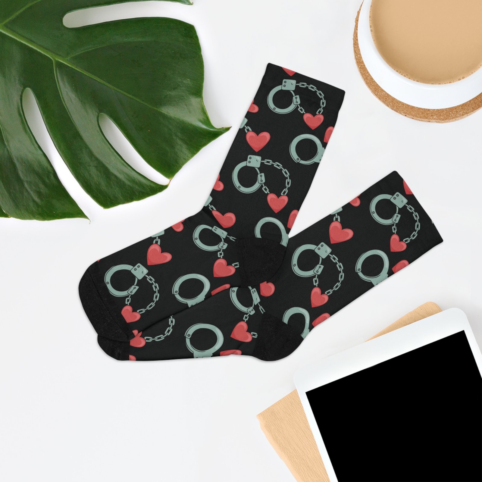 Handcuffs and Hearts Pattern - Recycled Poly Socks - Fun & Eco-Friendly Gift for Party Lovers - Image 5
