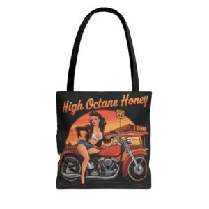 Tote Bag - High Octane Honey Pinup Girl - Rt 66 Diner - Vintage Motorcycle - Color Choice