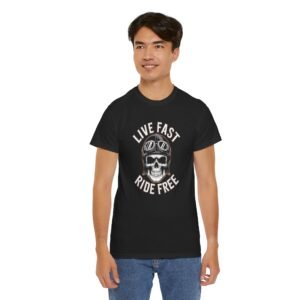 Live Fast Ride Free - Skull Helmet Goggles - T-Shirt - Choice of Dark Colors - Unisex Tee