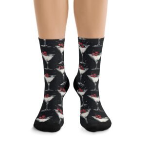 Cocktail-Themed Recycled Poly Socks - Cherry Martini Pattern - Fun & Eco-Friendly Gift for Party Lovers