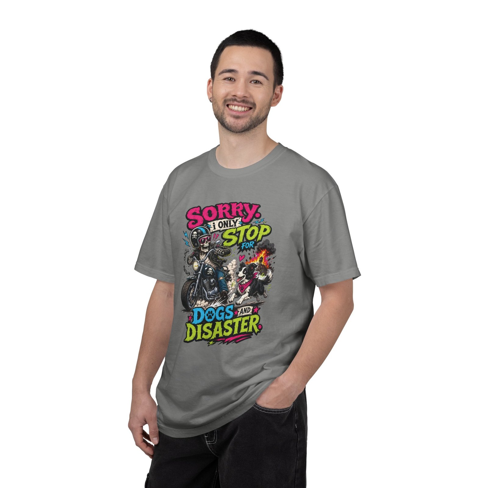Grungy Biker T-Shirt - "Sorry I Only Stop for Dogs and Disaster" - Moto Tee - Image 8
