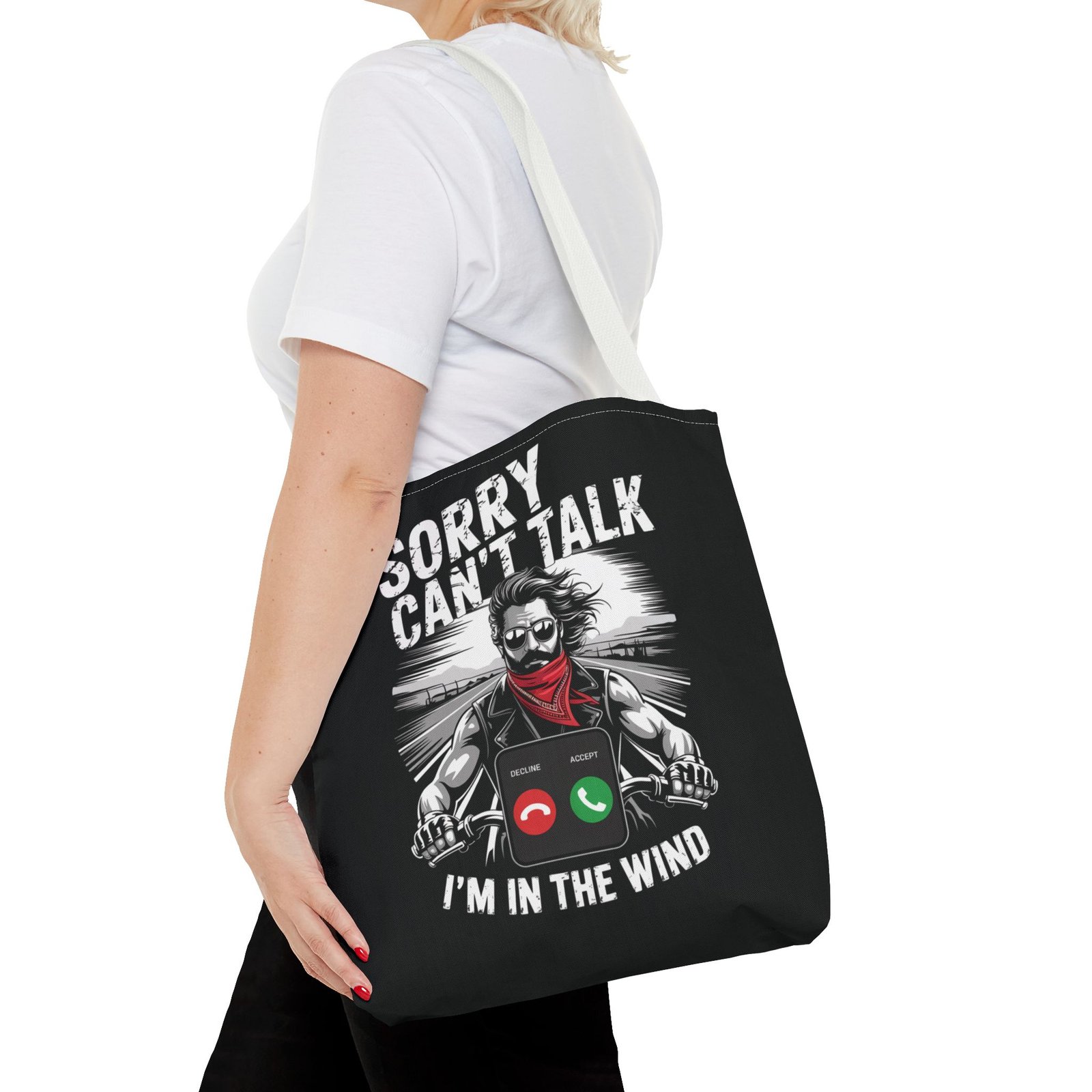 Biker Tote Bag - Sorry Can't Talk I'm in the Wind - Motorcycle Riding Excuse - Image 20