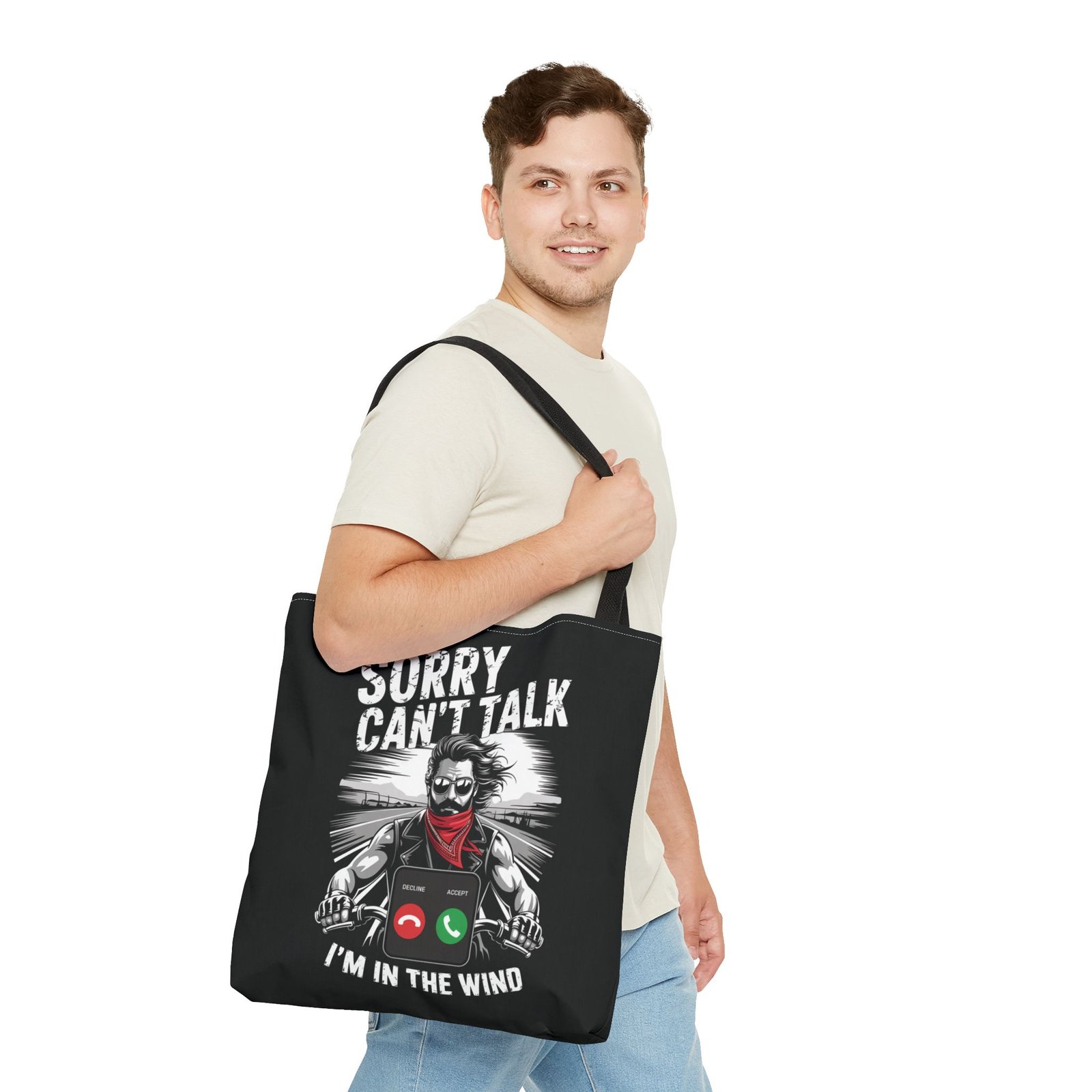 Biker Tote Bag - Sorry Can't Talk I'm in the Wind - Motorcycle Riding Excuse - Image 11