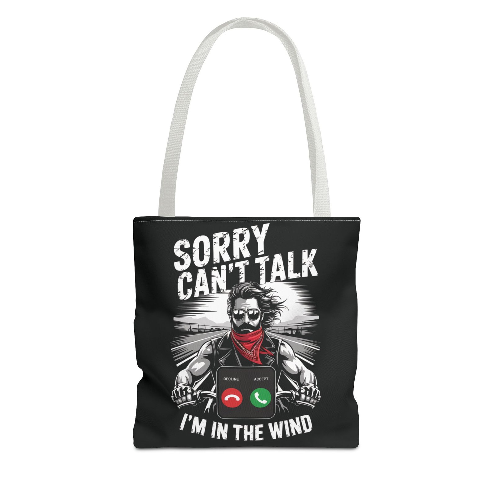 Biker Tote Bag - Sorry Can't Talk I'm in the Wind - Motorcycle Riding Excuse - Image 13