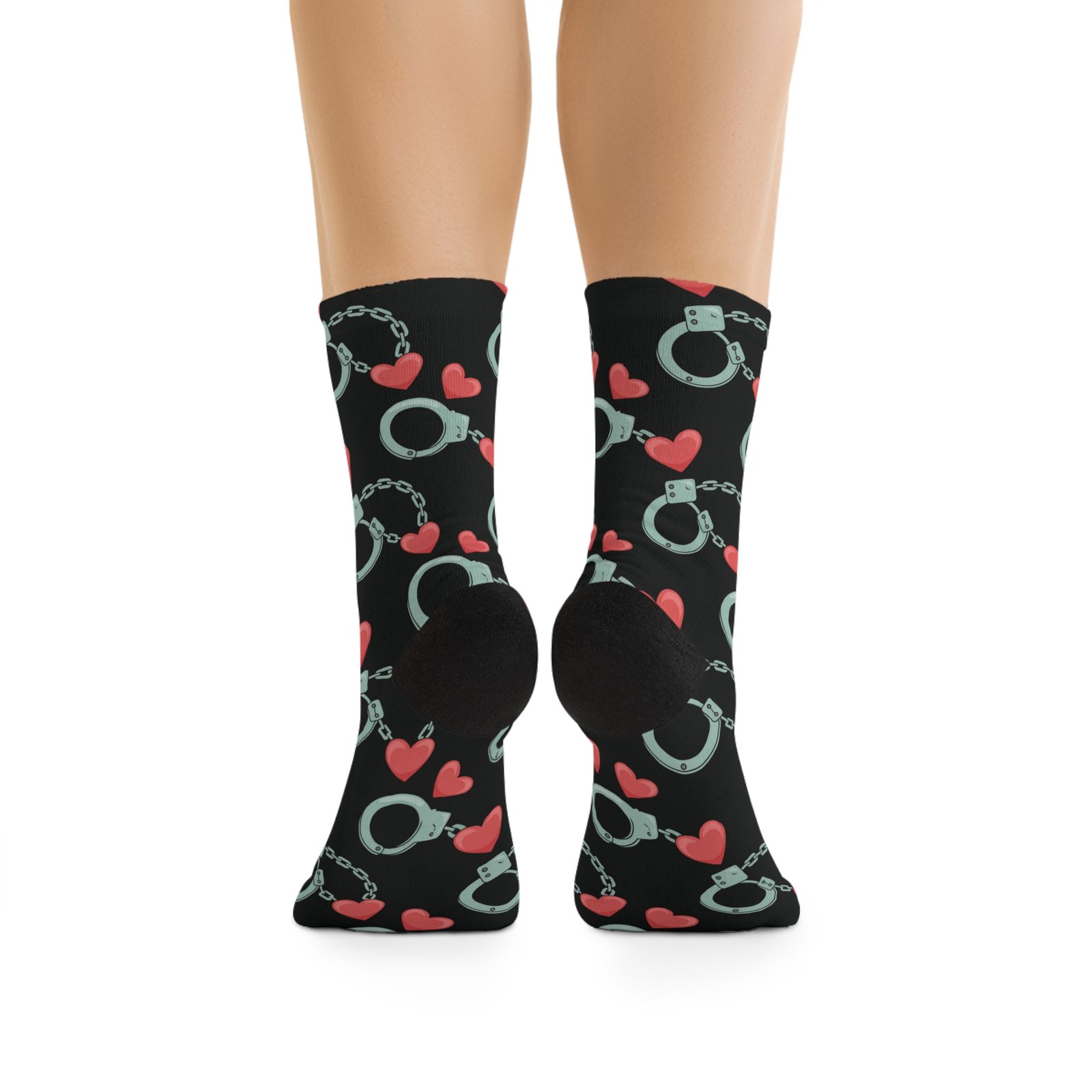 Handcuffs and Hearts Pattern - Recycled Poly Socks - Fun & Eco-Friendly Gift for Party Lovers - Image 2