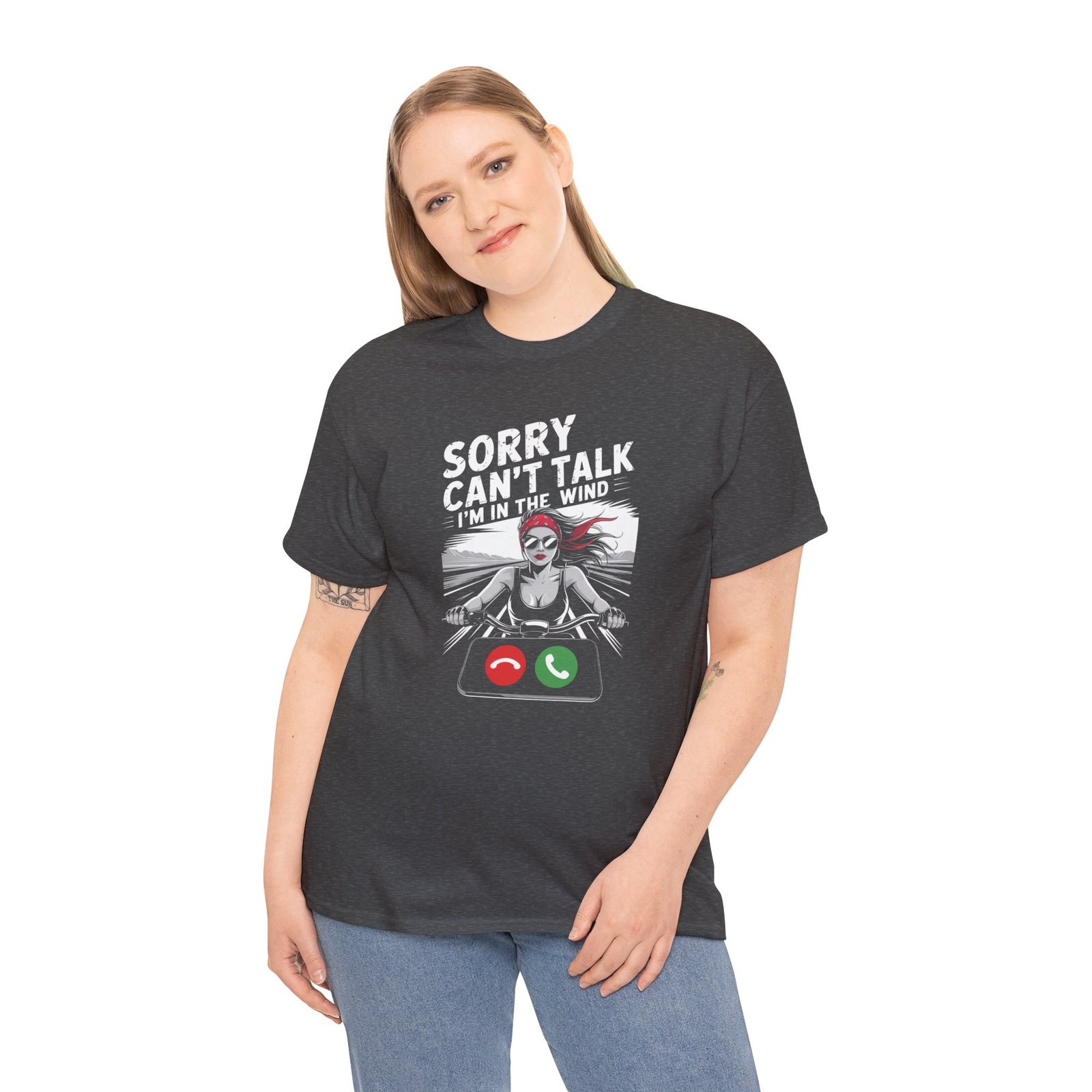 Motorcycle T-Shirt - Sorry Can't Talk I'm in the Wind - Female Biker Excuse - Unisex Tee - Image 5