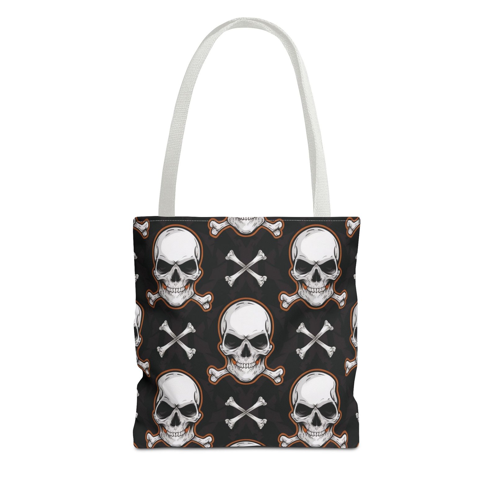 Tote Bag - Biker Life - Skull and Crossbones Pattern - White Orange Black - Image 7