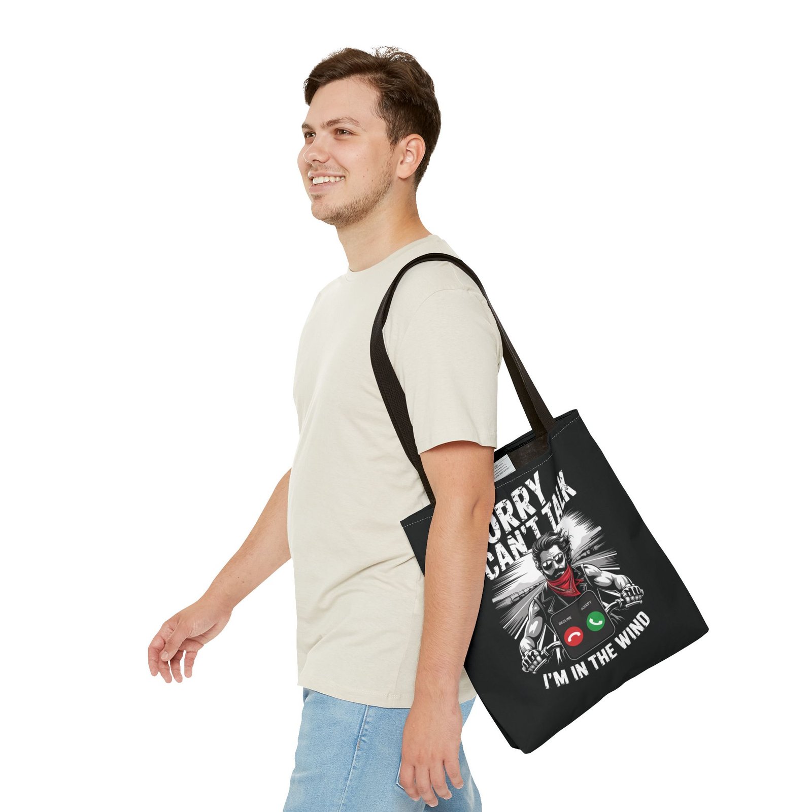 Biker Tote Bag - Sorry Can't Talk I'm in the Wind - Motorcycle Riding Excuse - Image 7