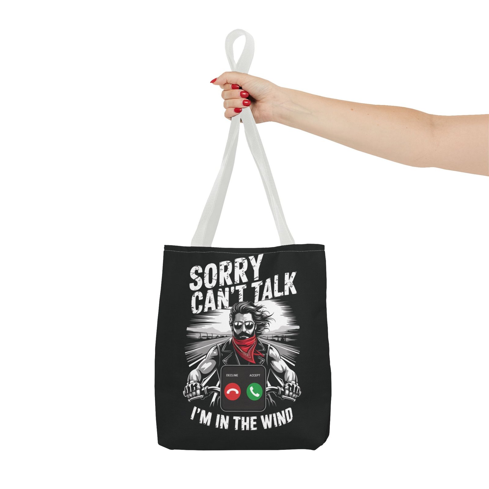 Biker Tote Bag - Sorry Can't Talk I'm in the Wind - Motorcycle Riding Excuse - Image 16