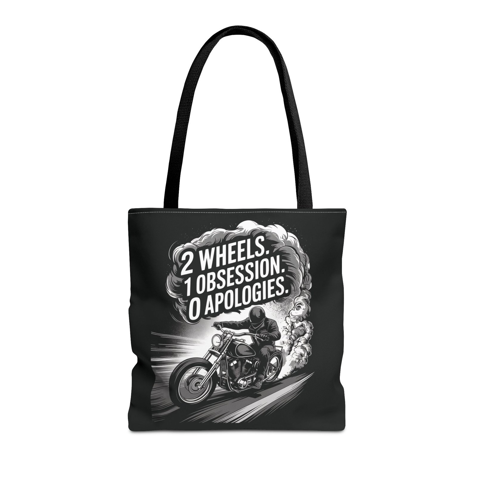 Tote Bag - 2 Wheels - 1 Obsession - 0 Apologies - Motorcycle Rider - Grayscale - Image 4