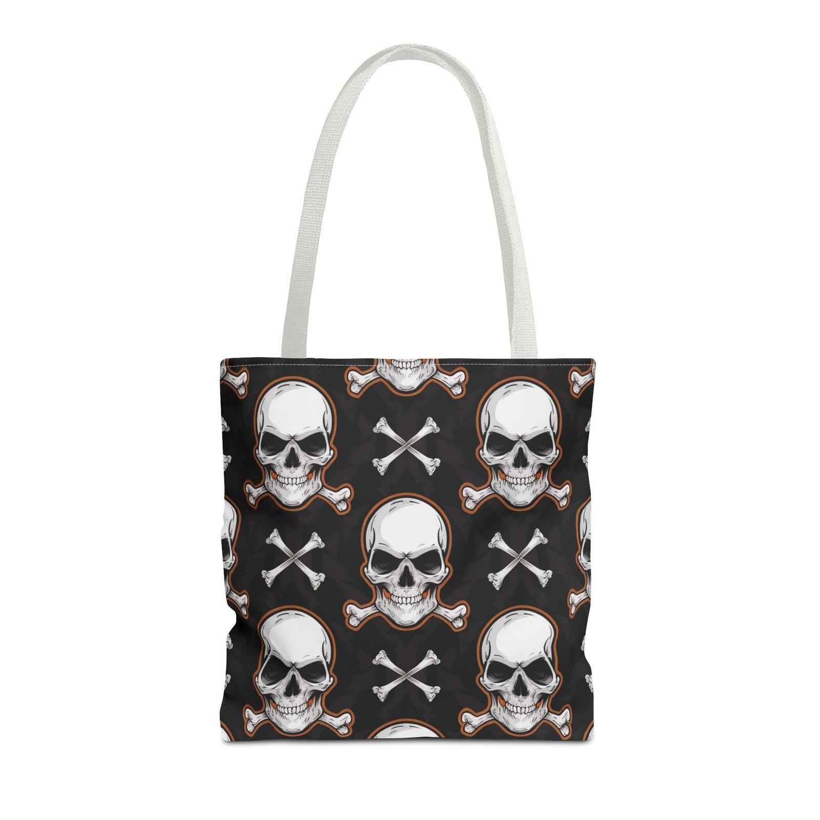 Tote Bag - Biker Life - Skull and Crossbones Pattern - White Orange Black - Image 9