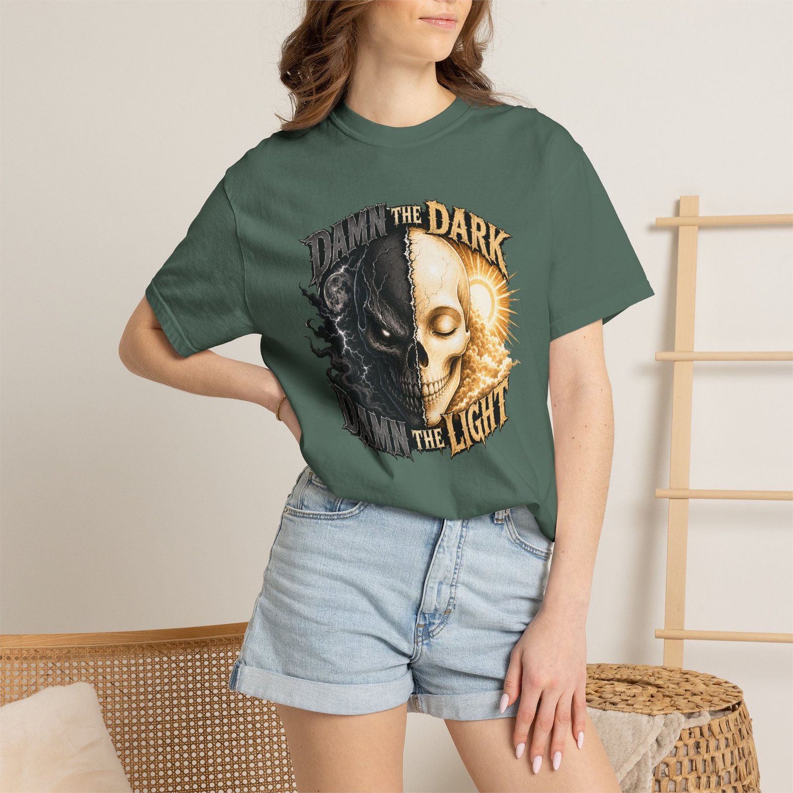 Garment Dyed T-shirt - Comfort Colors 1717 - Damn the Dark, Damn the Light - Skull - Image 2