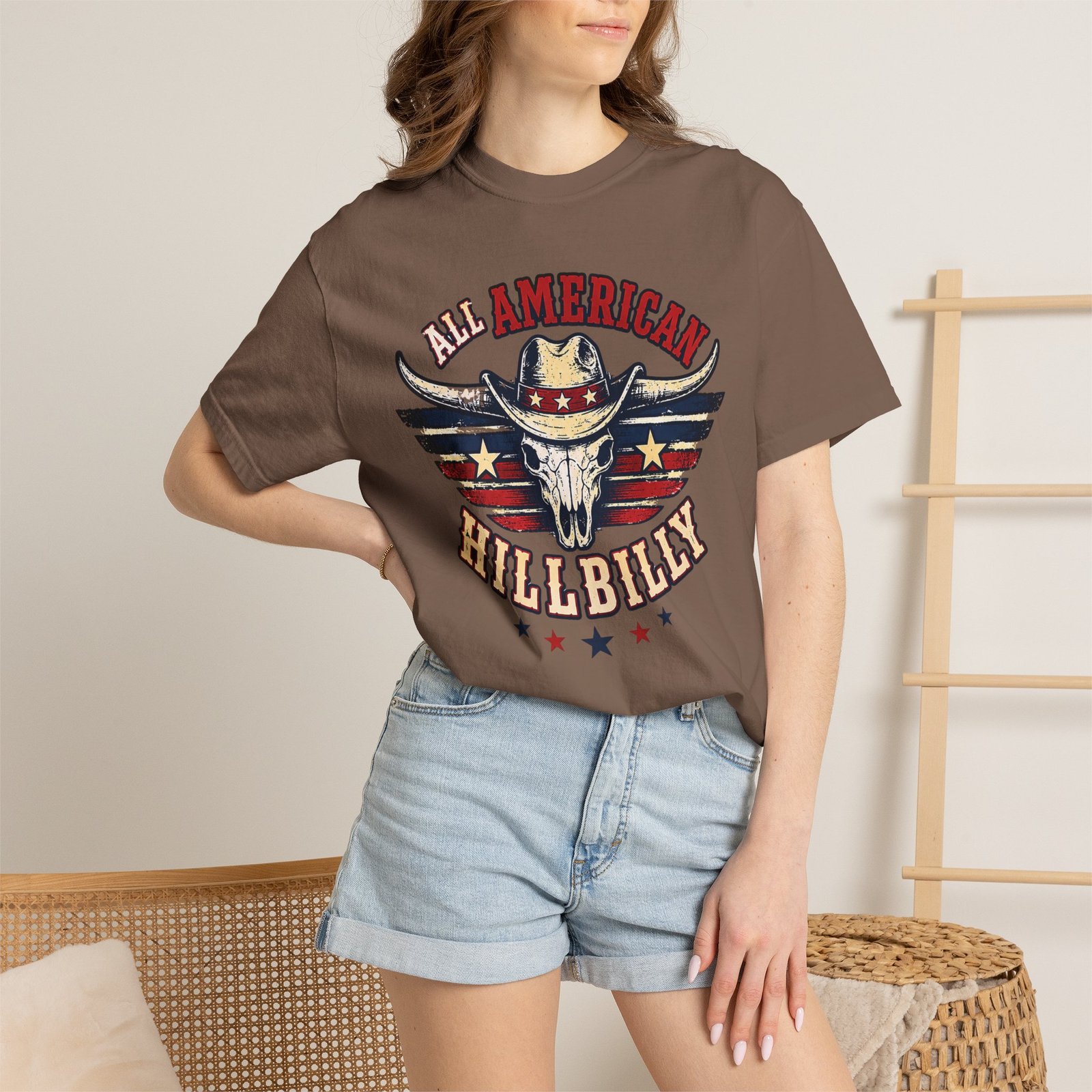 Garment-Dyed T-shirt - Comfort Colors 1717 - All American Hillbilly - Longhorn Steer Skull - Image 10