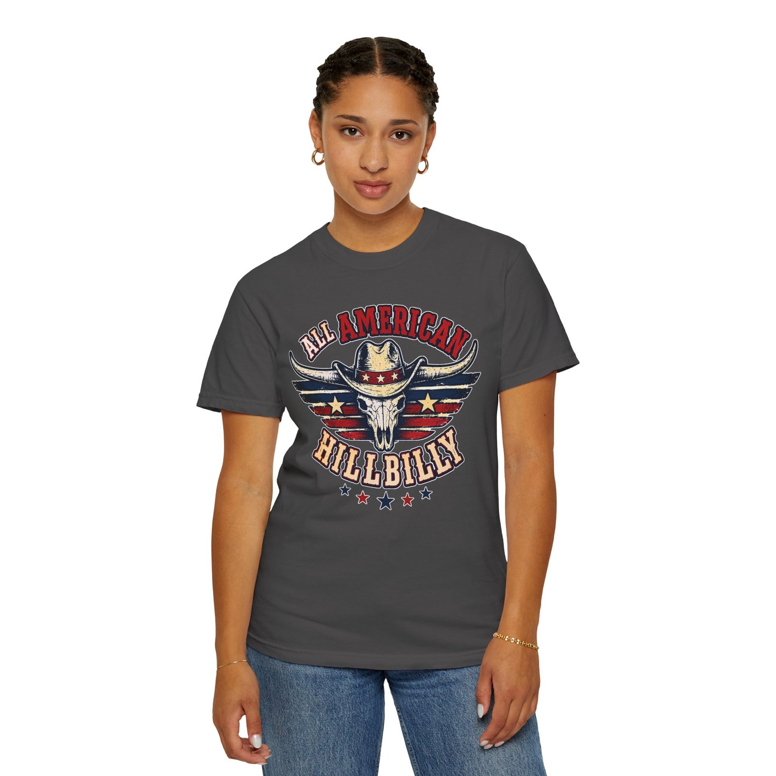 Garment-Dyed T-shirt - Comfort Colors 1717 - All American Hillbilly - Longhorn Steer Skull - Image 15
