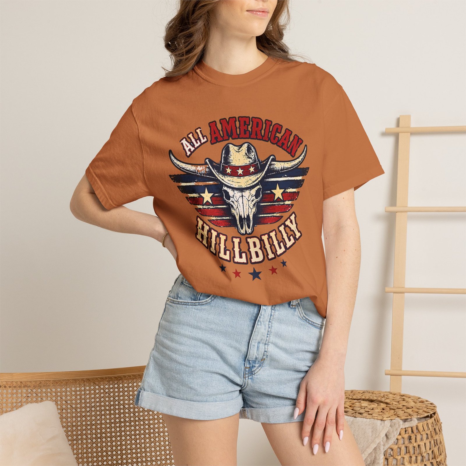 Garment-Dyed T-shirt - Comfort Colors 1717 - All American Hillbilly - Longhorn Steer Skull - Image 2