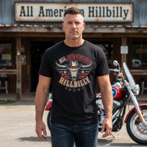 Garment-Dyed T-shirt - Comfort Colors 1717 - All American Hillbilly - Longhorn Steer Skull