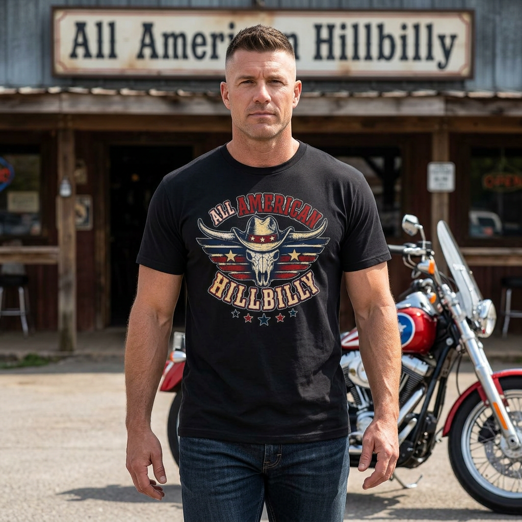 Garment-Dyed T-shirt - Comfort Colors 1717 - All American Hillbilly - Longhorn Steer Skull