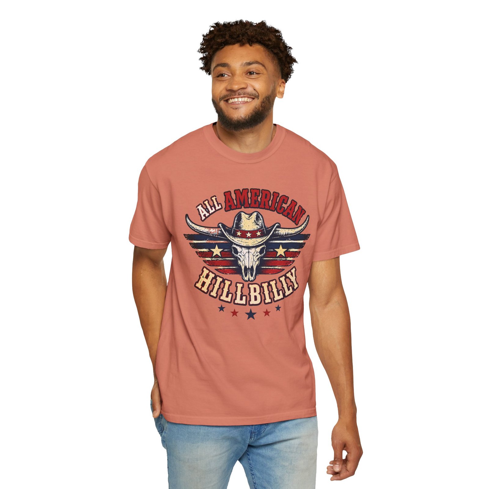 Garment-Dyed T-shirt - Comfort Colors 1717 - All American Hillbilly - Longhorn Steer Skull - Image 9