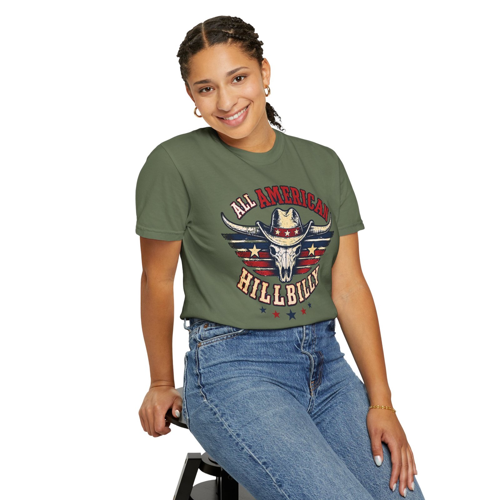 Garment-Dyed T-shirt - Comfort Colors 1717 - All American Hillbilly - Longhorn Steer Skull - Image 4
