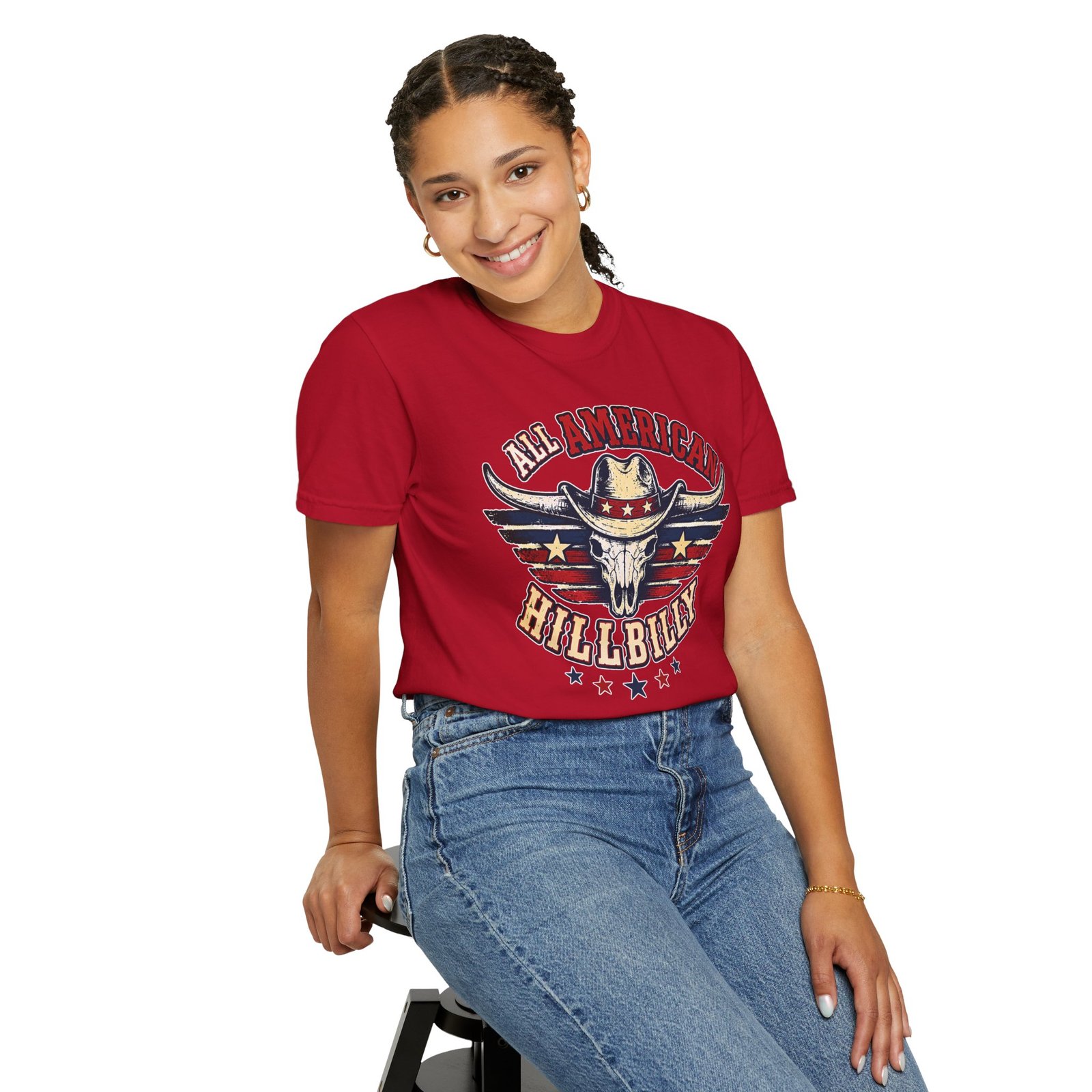 Garment-Dyed T-shirt - Comfort Colors 1717 - All American Hillbilly - Longhorn Steer Skull - Image 3