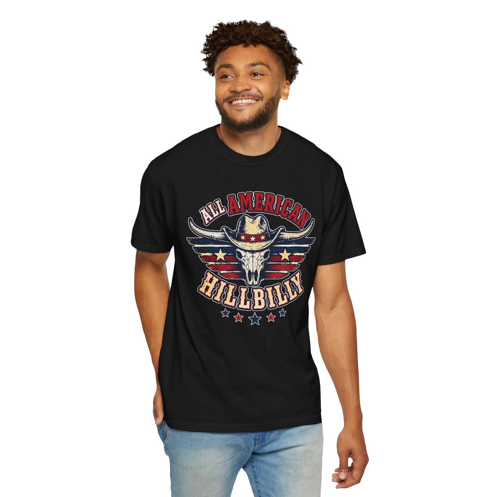 Garment-Dyed T-shirt - Comfort Colors 1717 - All American Hillbilly - Longhorn Steer Skull - Image 6