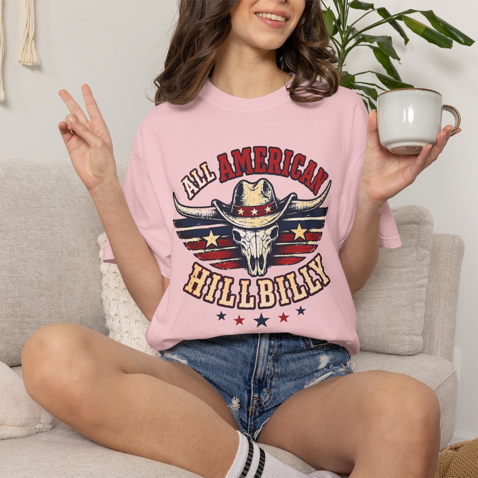 Garment-Dyed T-shirt - Comfort Colors 1717 - All American Hillbilly - Longhorn Steer Skull - Image 8
