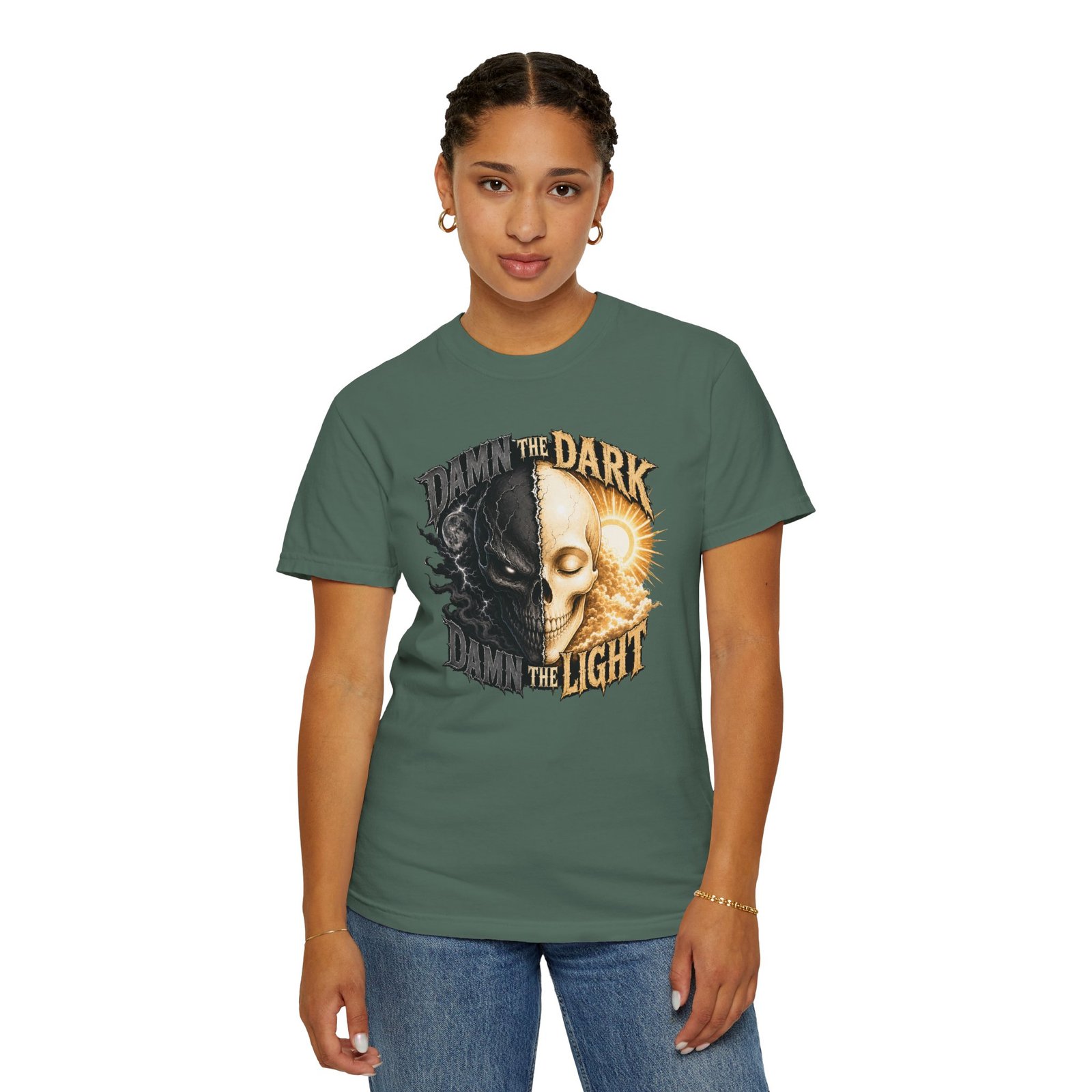 Garment Dyed T-shirt - Comfort Colors 1717 - Damn the Dark, Damn the Light - Skull - Image 8