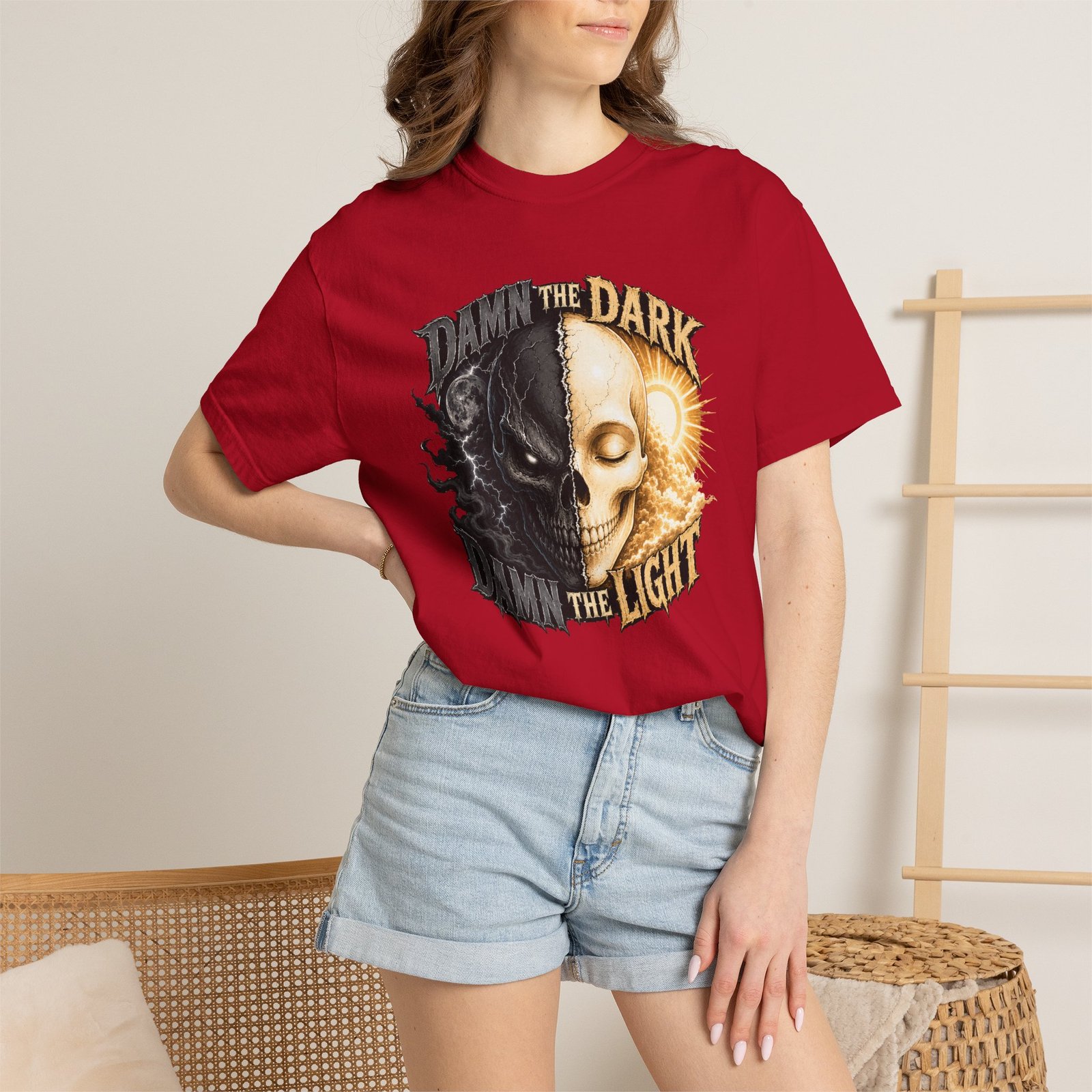 Garment Dyed T-shirt - Comfort Colors 1717 - Damn the Dark, Damn the Light - Skull - Image 11